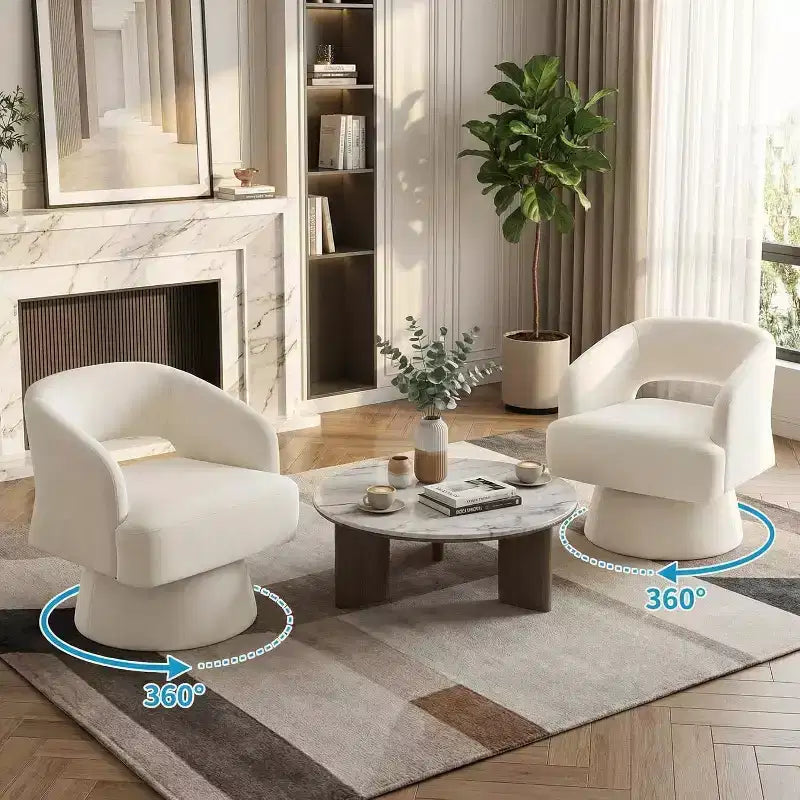 Fauteuil pivotant en velours - Rond moderne avec coussins rayés et moelleux, Chaise élégante pour salon, chambre à coucher