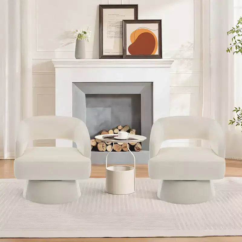 Fauteuil pivotant en velours - Rond moderne avec coussins rayés et moelleux, Chaise élégante pour salon, chambre à coucher