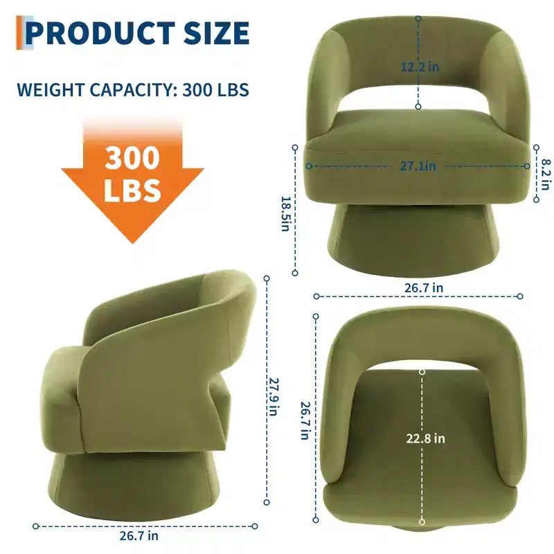 Fauteuil pivotant en velours - Rond moderne avec coussins rayés et moelleux, Chaise élégante pour salon, chambre à coucher