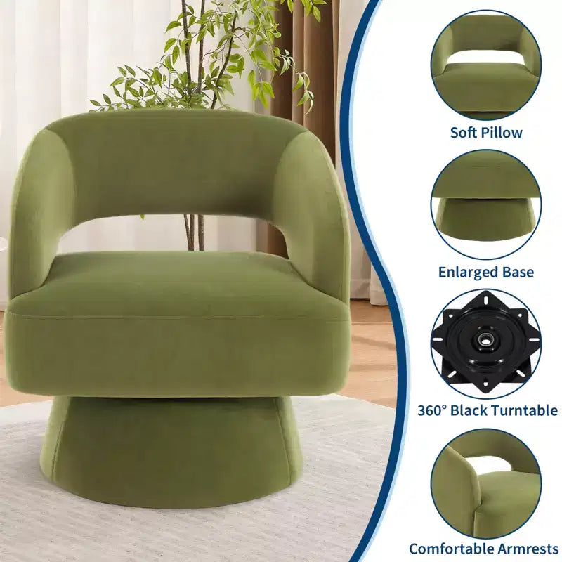 Fauteuil pivotant en velours - Rond moderne avec coussins rayés et moelleux, Chaise élégante pour salon, chambre à coucher