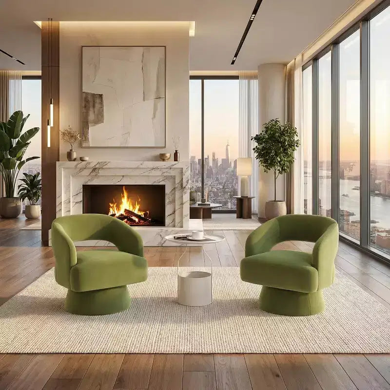 Fauteuil pivotant en velours - Rond moderne avec coussins rayés et moelleux, Chaise élégante pour salon, chambre à coucher