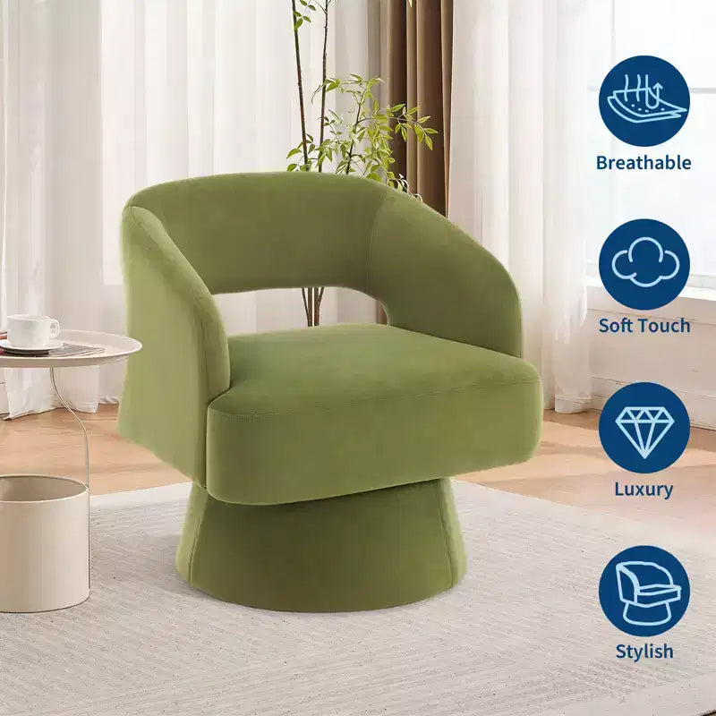 Fauteuil pivotant en velours - Rond moderne avec coussins rayés et moelleux, Chaise élégante pour salon, chambre à coucher