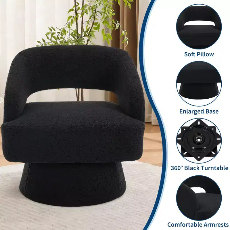 Fauteuil pivotant en velours - Rond moderne avec coussins rayés et moelleux, Chaise élégante pour salon, chambre à coucher