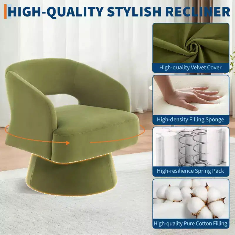 Fauteuil pivotant en velours - Rond moderne avec coussins rayés et moelleux, Chaise élégante pour salon, chambre à coucher