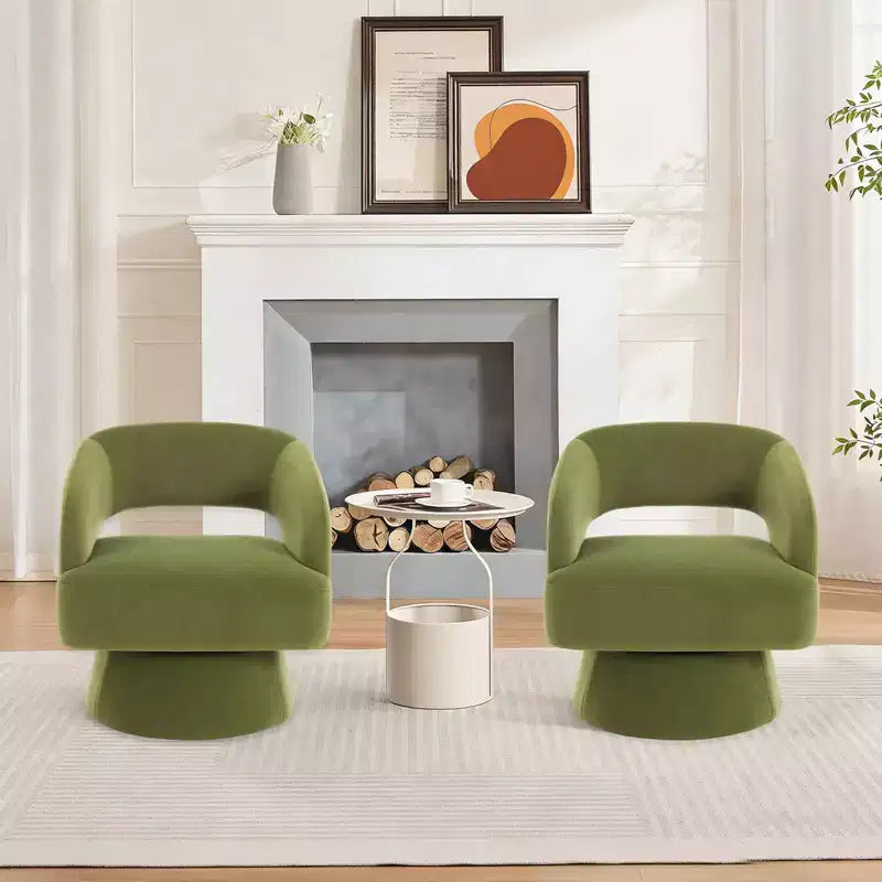 Fauteuil pivotant en velours - Rond moderne avec coussins rayés et moelleux, Chaise élégante pour salon, chambre à coucher