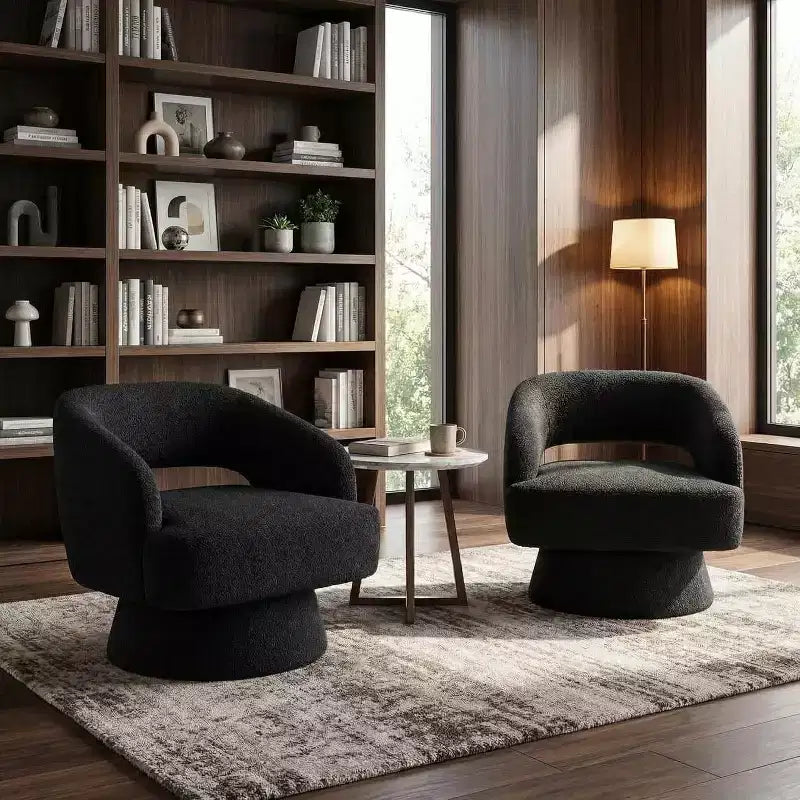 Fauteuil pivotant en velours - Rond moderne avec coussins rayés et moelleux, Chaise élégante pour salon, chambre à coucher