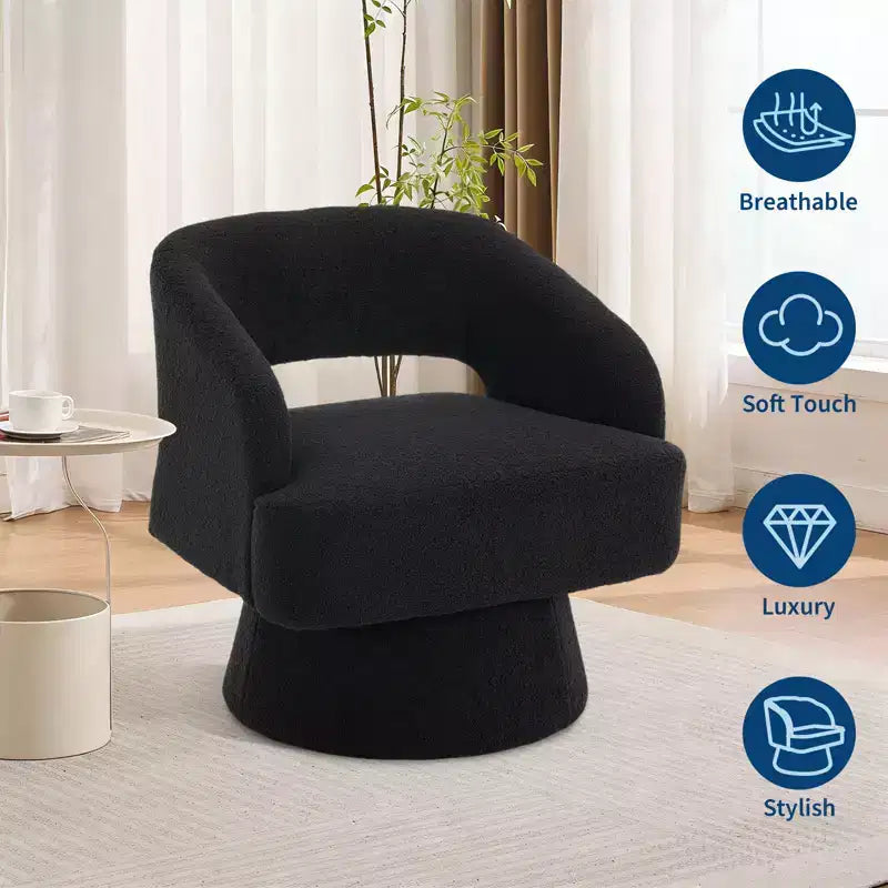 Fauteuil pivotant en velours - Rond moderne avec coussins rayés et moelleux, Chaise élégante pour salon, chambre à coucher
