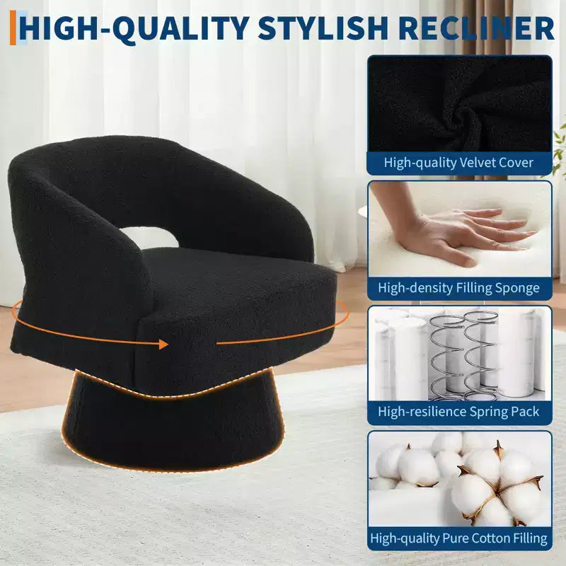 Fauteuil pivotant en velours - Rond moderne avec coussins rayés et moelleux, Chaise élégante pour salon, chambre à coucher