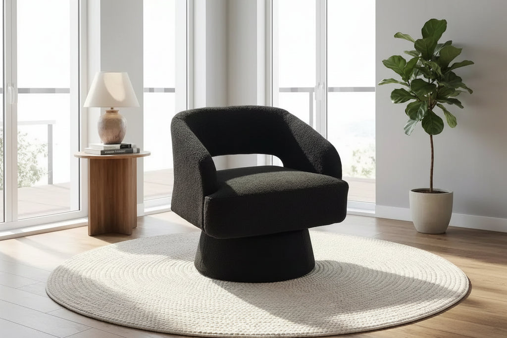 Velvet Swivel Barrel Chair - Modern Round Lounge Armchair with Striped Backrest and Plush Cushioning, Stylish Accent Chair for Living Room, Bedroom