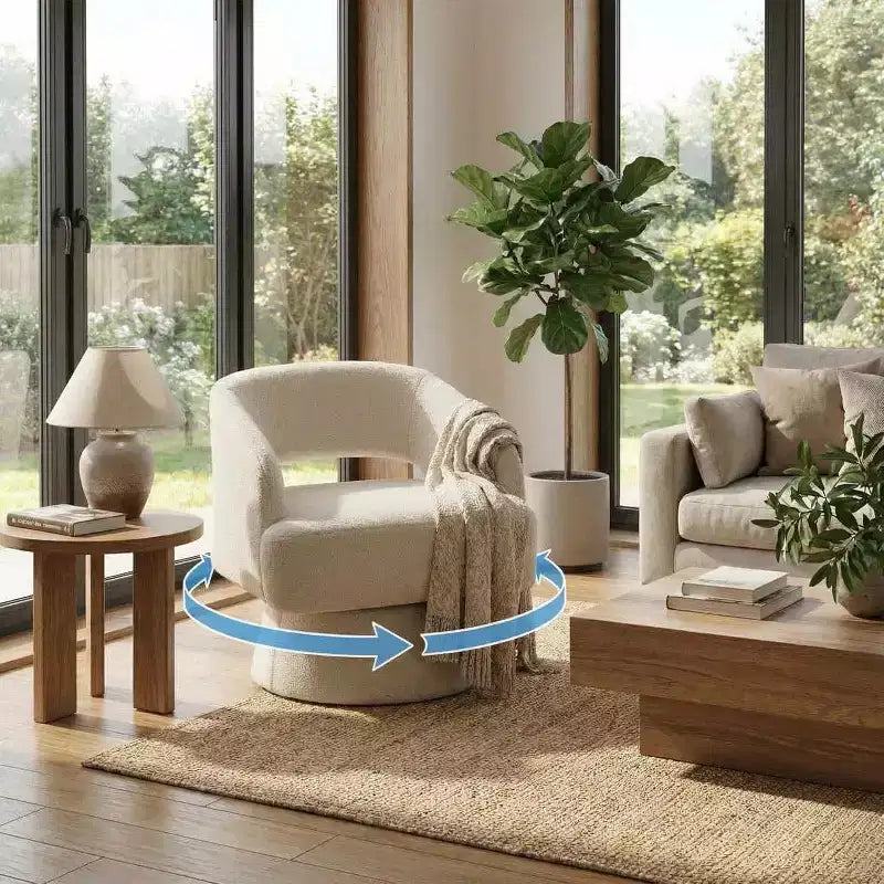 Fauteuil pivotant en velours - Rond moderne avec coussins rayés et moelleux, Chaise élégante pour salon, chambre à coucher