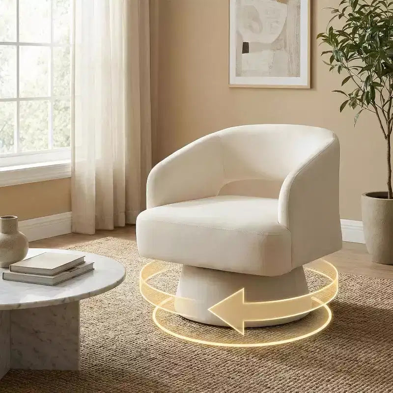 Fauteuil pivotant en velours - Rond moderne avec coussins rayés et moelleux, Chaise élégante pour salon, chambre à coucher