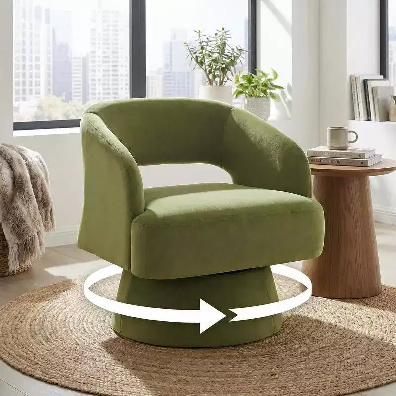 Fauteuil pivotant en velours - Rond moderne avec coussins rayés et moelleux, Chaise élégante pour salon, chambre à coucher