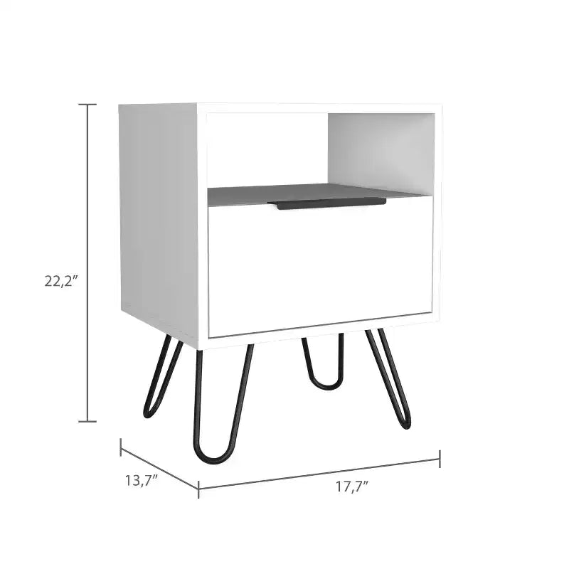 Table de chevet blanche avec tiroir et étagère pour chambre à coucher